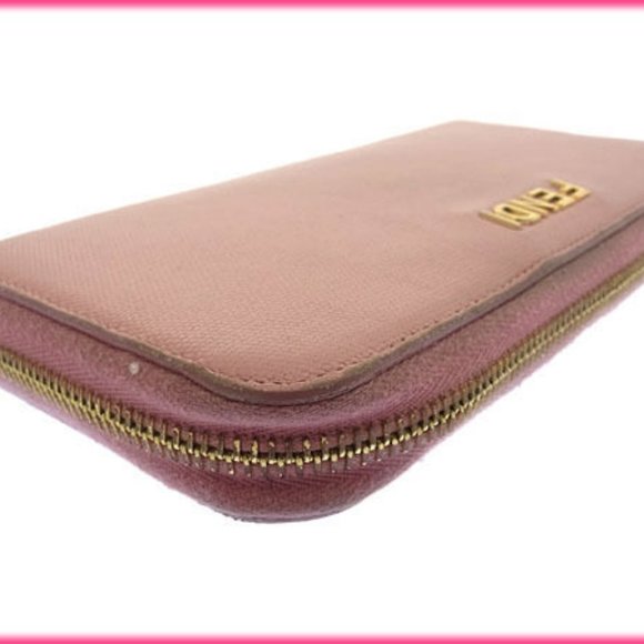 Authentic Fendi Wallet Purse Long Wallet Logo Pink Gold Woman - Picture 3 of 6
